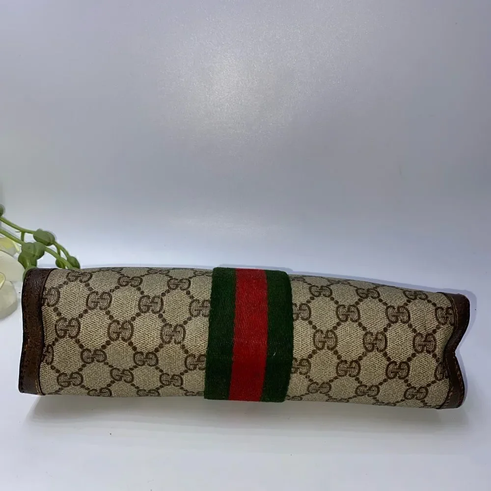 💎Gorgeous💎 Authentic GUCCI Web Sherry Line GG Logo Canvas/Leather Clut…